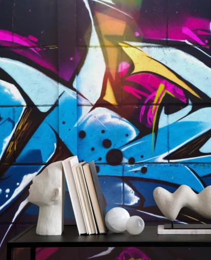 blue street art wallpaper mural called Graffiti Urban for teen bedrooms and commercial spaces blue street art wallpaper mural called Graffiti Urban for teen bedrooms and commercial spaces