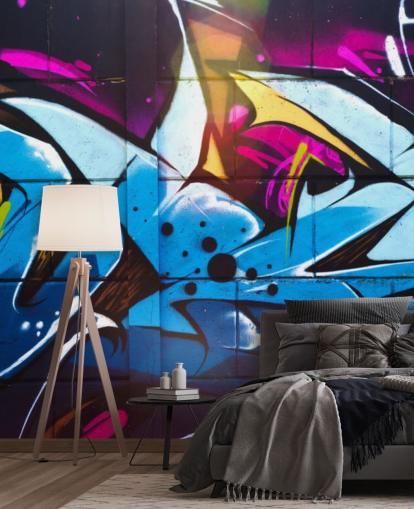 blaues Street-Art-Wandbild namens Graffiti Urban für Jugendzimmer und Gewerbeflächen blaues Street-Art-Wandbild namens Graffiti Urban für Jugendzimmer und Gewerbeflächen