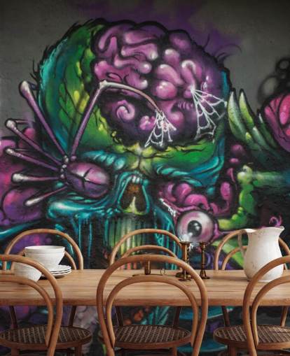 purple and green customisable alien graffiti wallpaper mural called Graffiti - Alien Creature for a teen bedroom
