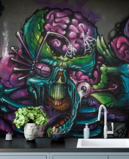 purple and green customizable alien graffiti wallpaper mural called Graffiti - Alien Creature for a teen bedroom purple and green customizable alien graffiti wallpaper mural called Graffiti - Alien Creature for a teen bedroom