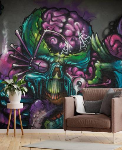 purple and green customizable alien graffiti wallpaper mural called Graffiti - Alien Creature for a teen bedroom purple and green customizable alien graffiti wallpaper mural called Graffiti - Alien Creature for a teen bedroom