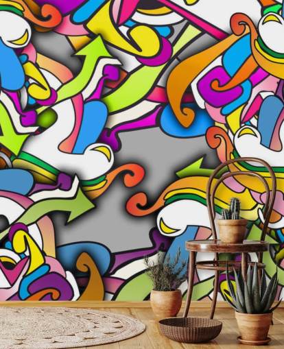 Papier peint Graffiti aux formes colorées Papier peint Graffiti aux formes colorées