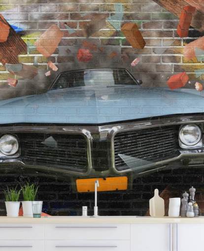 Graffiti Car Smash Behang Graffiti Car Smash Behang