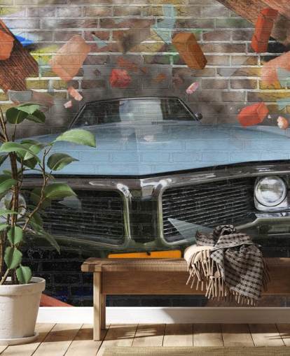 Graffiti Car Smash Behang