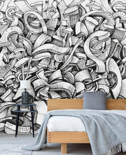 Black and White Drawn Abstract Wallpaper