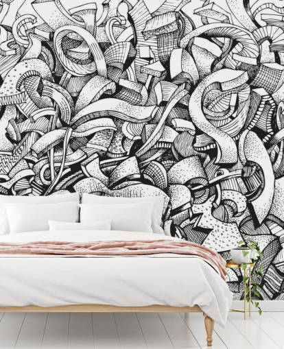 Papel pintado abstracto dibujado en blanco y negro Papel pintado abstracto dibujado en blanco y negro