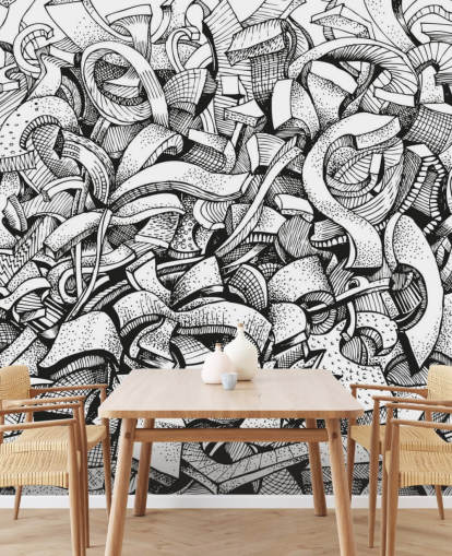 Papel pintado abstracto dibujado en blanco y negro Papel pintado abstracto dibujado en blanco y negro