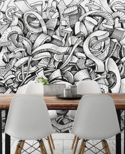 Black and White Drawn Abstract Wallpaper