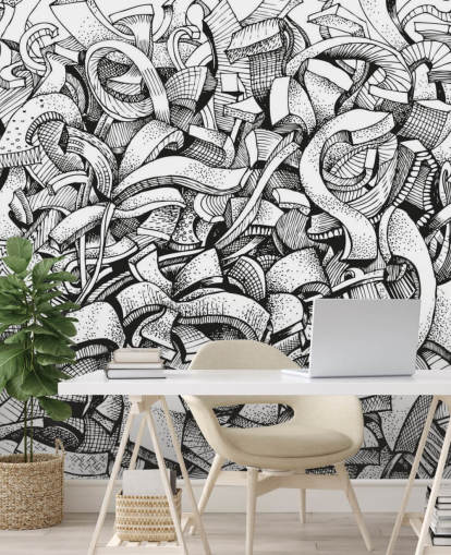 Black and White Drawn Abstract Wallpaper