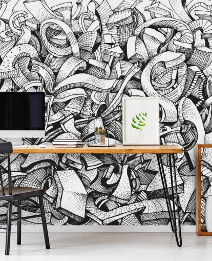 Black and White Drawn Abstract Wallpaper