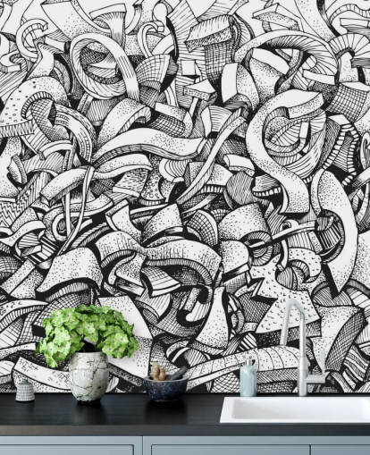 Black and White Drawn Abstract Wallpaper