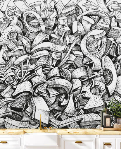 Papier peint abstrait dessiné en noir et blanc