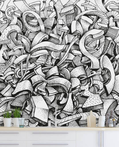 Sort og hvid Drawn Abstrakt Baggrund