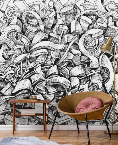 Black and White Drawn Abstract Wallpaper