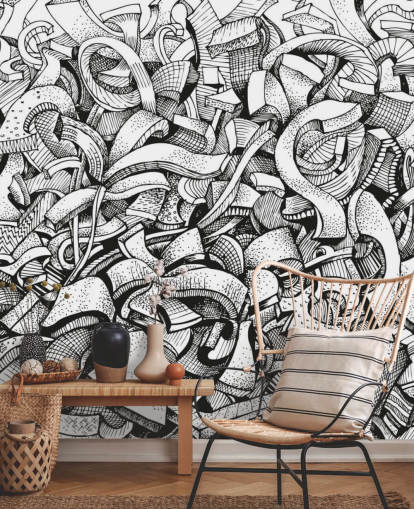 Black and White Drawn Abstract Wallpaper