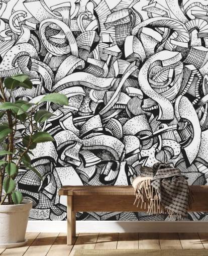 Sort og hvid Drawn Abstrakt Baggrund