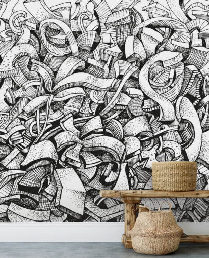 Papier peint abstrait dessiné en noir et blanc