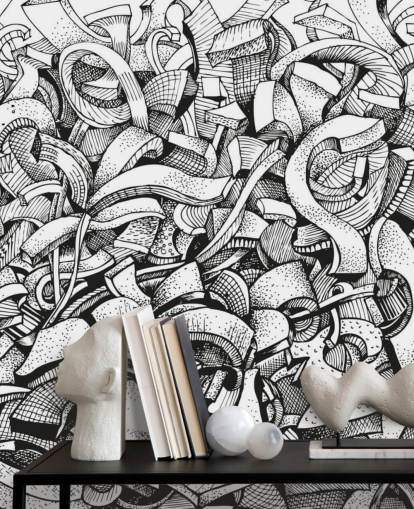 Sort og hvid Drawn Abstrakt Baggrund