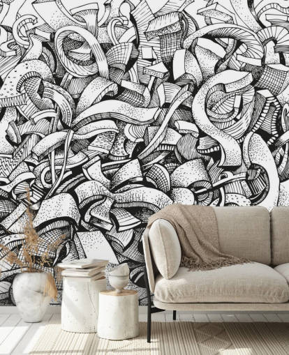 Black and White Drawn Abstract Wallpaper
