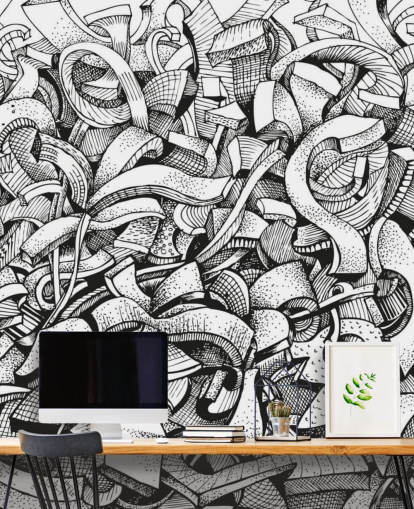 Black and White Drawn Abstract Wallpaper
