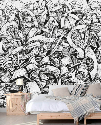 Zwart en wit getekend abstract behang Zwart en wit getekend abstract behang