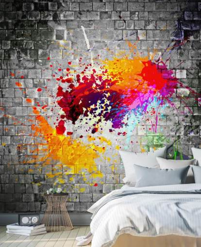 mural de papel pintado de graffiti personalizable llamado Ink Splatter para el dormitorio de un adolescente