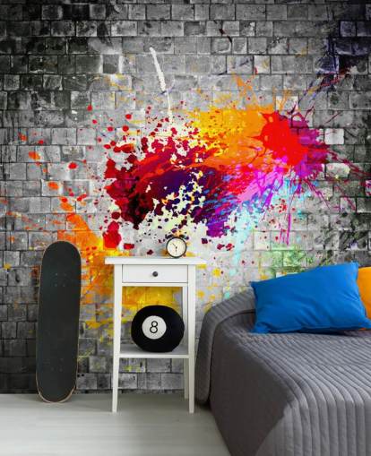 anpassningsbar graffiti tapetväggmålning kallad Ink Splatter för tonåringens sovrum anpassningsbar graffiti tapetväggmålning kallad Ink Splatter för tonåringens sovrum