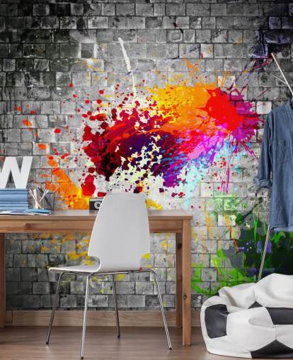 papier peint graffiti personnalisable appelé Ink Splatter pour la chambre d'un adolescent