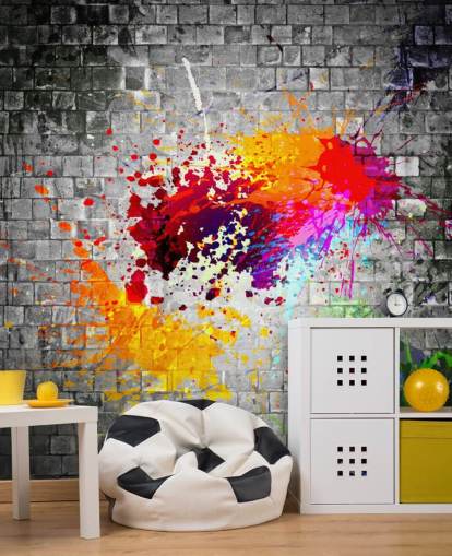 aanpasbare graffitibehangmuurschildering genaamd Ink Splatter voor de tienerkamer