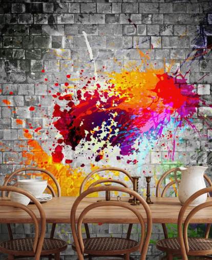 aanpasbare graffitibehangmuurschildering genaamd Ink Splatter voor de tienerkamer