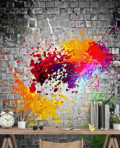 mural de papel pintado de graffiti personalizable llamado Ink Splatter para el dormitorio de un adolescente