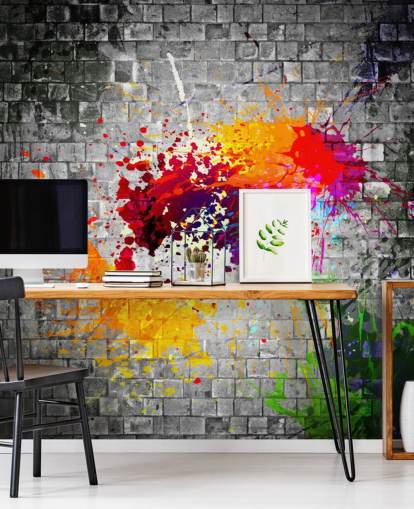 mural de papel pintado de graffiti personalizable llamado Ink Splatter para el dormitorio de un adolescente