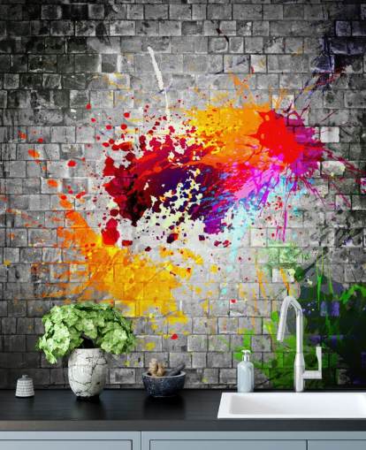 personalisierbare Graffiti-Tapete namens Ink Splatter für Jugendzimmer personalisierbare Graffiti-Tapete namens Ink Splatter für Jugendzimmer