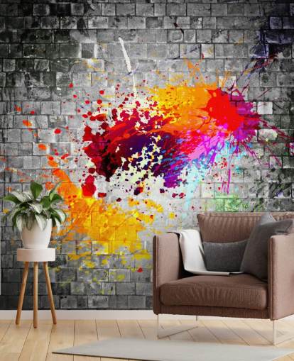 mural de papel pintado de graffiti personalizable llamado Ink Splatter para el dormitorio de un adolescente