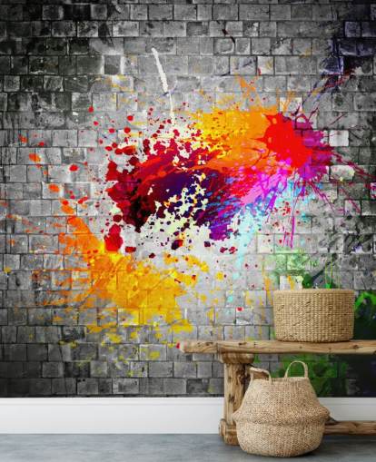 carta da parati murale personalizzabile con graffiti chiamata Ink Splatter per la camera da letto degli adolescenti