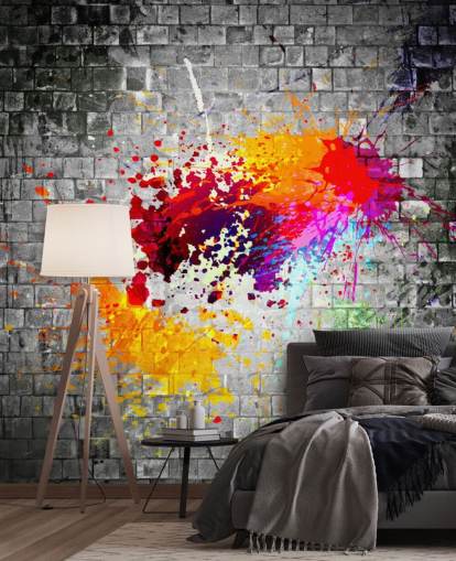 tilpassbart graffiti tapetmaleri kalt Ink Splatter for tenåringens soverom