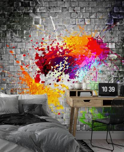 mural de papel de parede de graffiti personalizável chamado Ink Splatter para quarto de adolescente mural de papel de parede de graffiti personalizável chamado Ink Splatter para quarto de adolescente