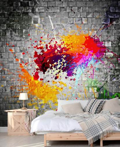 mural de papel pintado de graffiti personalizable llamado Ink Splatter para el dormitorio de un adolescente