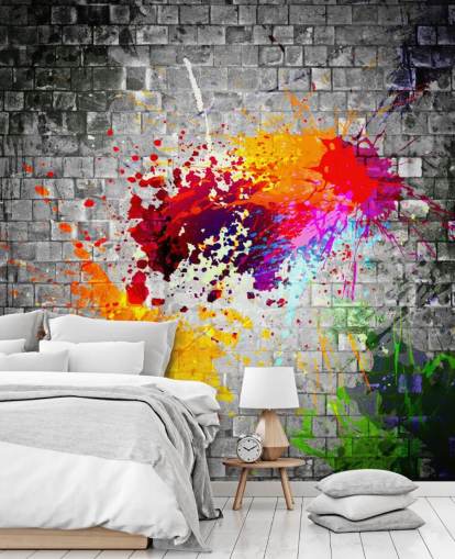 mural de papel pintado de graffiti personalizable llamado Ink Splatter para el dormitorio de un adolescente