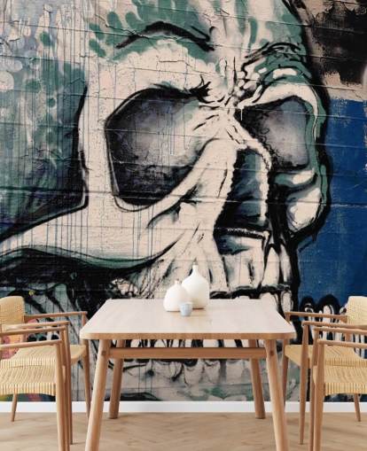 Schedel gezicht graffiti behang