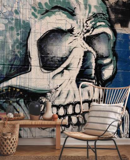 Schedel gezicht graffiti behang Schedel gezicht graffiti behang