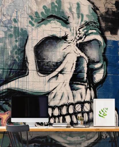 Schedel gezicht graffiti behang Schedel gezicht graffiti behang