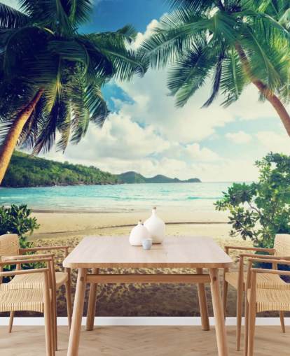 Sunset on Beach, Mahe Island, Seychelles Mural