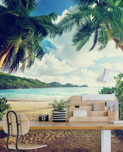 Mural Puesta de sol en la playa, isla de Mahé, Seychelles