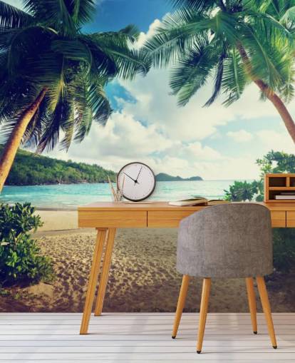 Sunset on Beach, Mahe Island, Seychelles Mural Sunset on Beach, Mahe Island, Seychelles Mural