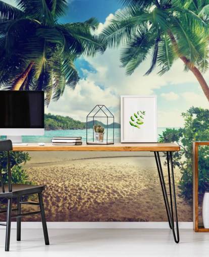 Decorazione murale con tramonto sulla spiaggia, isola di Mahe, Seychelles