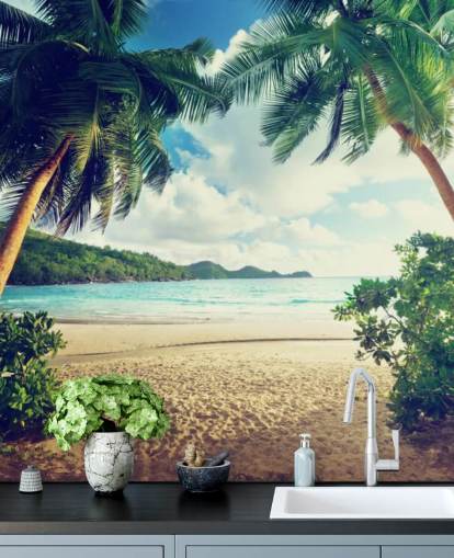 Sunset on Beach, Mahe Island, Seychelles Mural