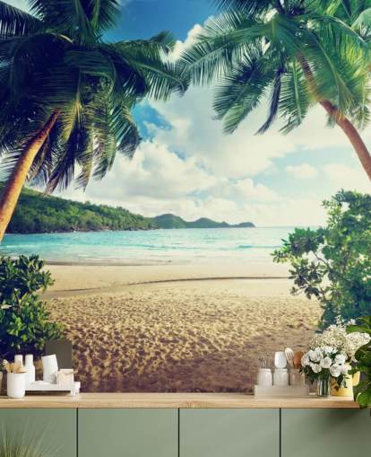 Sunset on Beach, Mahe Island, Seychelles Mural