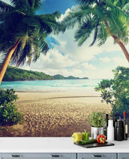 Sunset on Beach, Mahe Island, Seychelles Mural