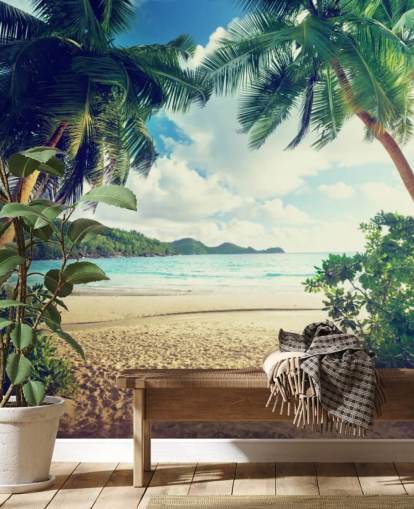 Sunset on Beach, Mahe Island, Seychelles Mural